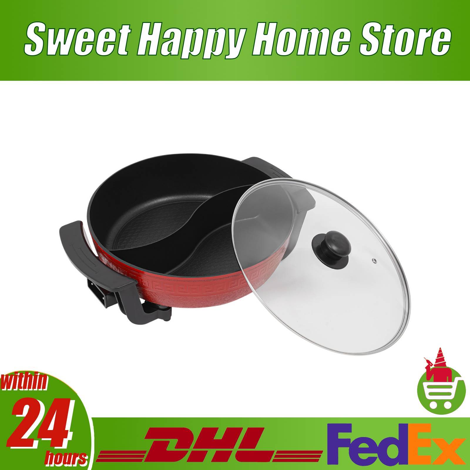 Household Hot Pot Electric Hotpot 1360W 6L Multi-function Cooking Pot with 5 Temperature Levels for Family Gathering