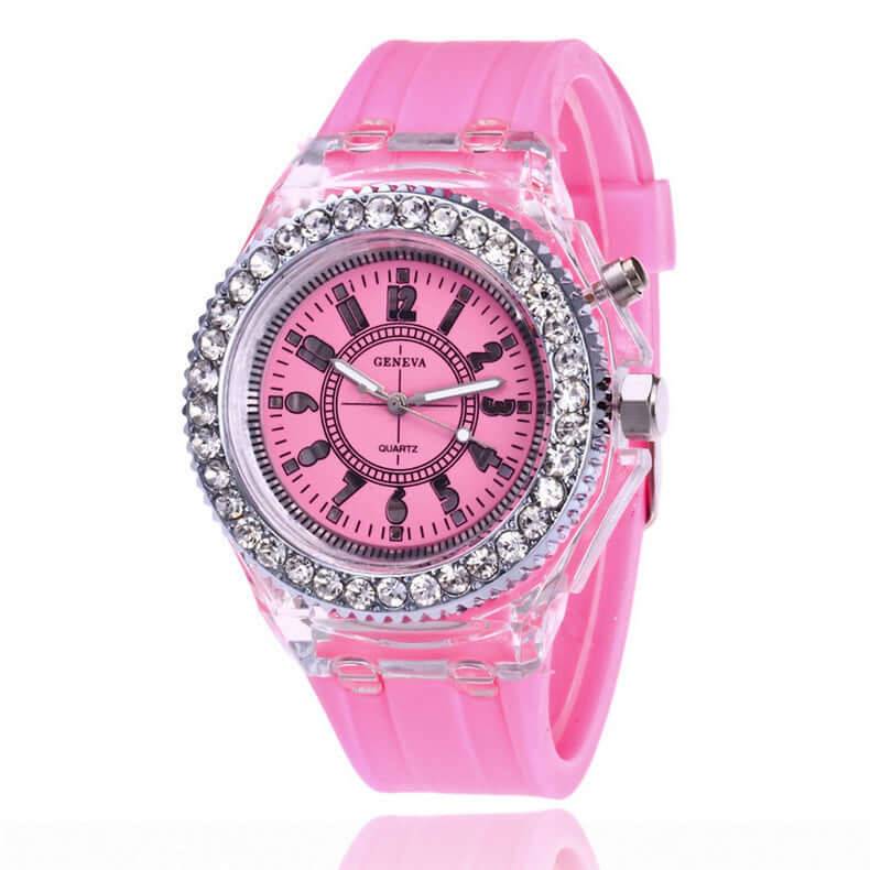 LED Luminous Watches Geneva Women Quartz Watch - Pink