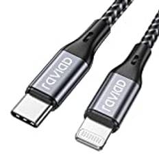 RAVIAD USB C till Lightning-kabel 1 m [MFi-certifierad] Phone laddningskabel power delivery typ C Lightning laddningskabel för Phone 12/12 Mini/12 Pro/12 Pro Max/SE/11/XR/XS/X/8 för användning med typ-C-grå