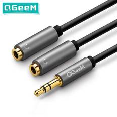 QGeeM hörlursförlängningskabeluttag 3,5 mm ljudkabel hane till 2 hona Aux-kabel Hörlursdelare för iPhone Samsung S9 PC P20 20cm svart