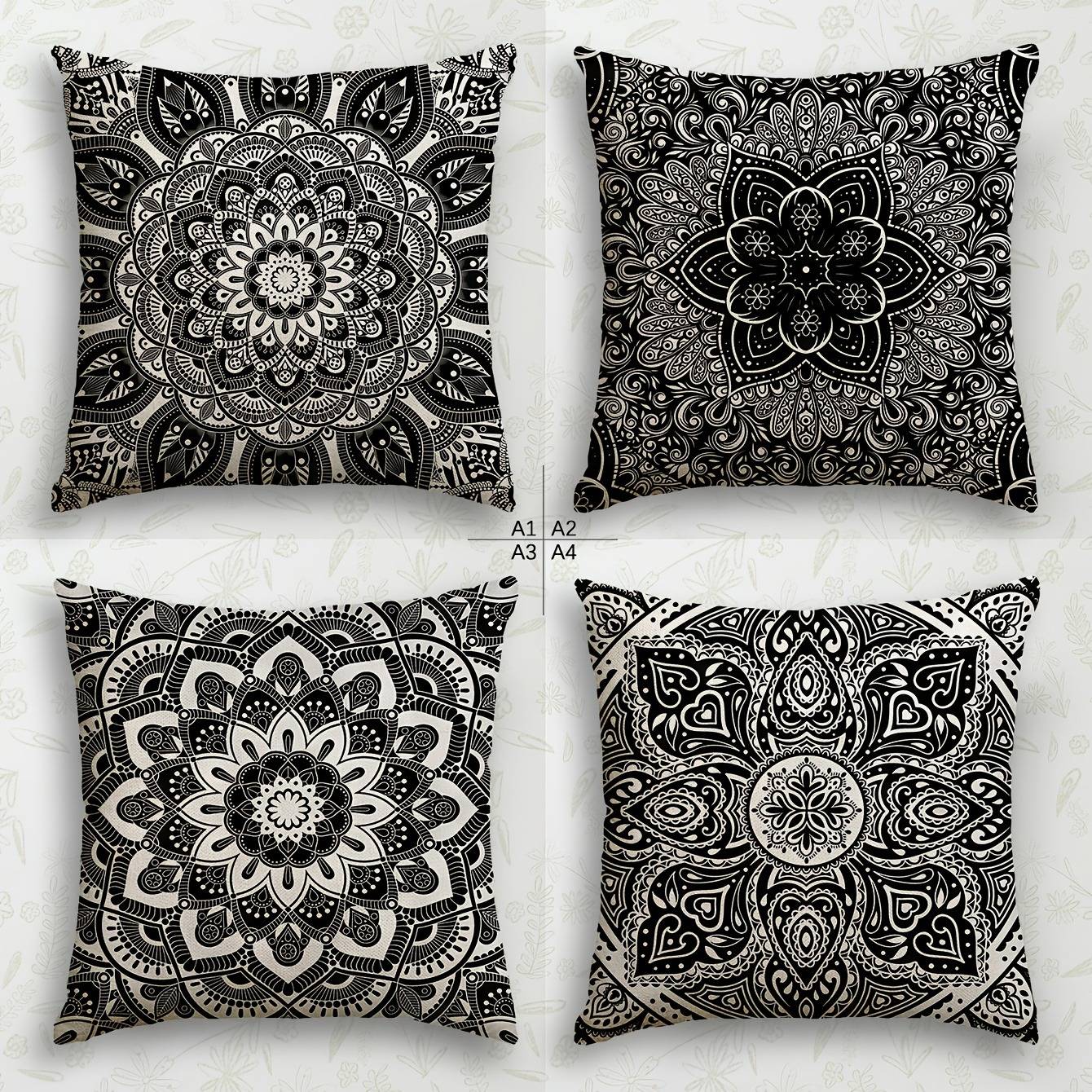 Black and White Mandala Pillowcase ,Sofa bedroom cushion cover, single-sided printing, without pillow core