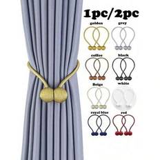 2pcs Curtain Magnetic Buckles, Simple And Creative, No-Punching & No-Installation Curtain Tie-Downs, Suitable For Curtain Decoration In Living Rooms, - Multicolor - Purple,White,Pink,Black,Beige,Grey,Rice Wine,Dark Blue,Champagne,Gold