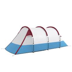 Campingtelt til 3 personer med tre indgange og vandtæt materiale, i blå, hvid og rød