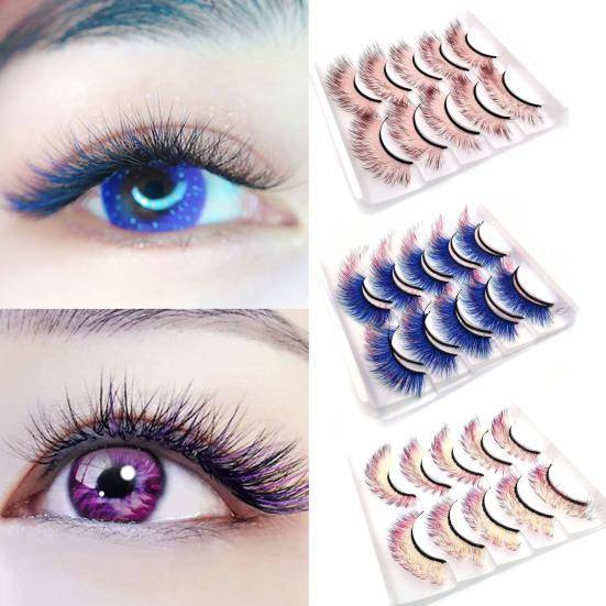 5 par 3D lösögonfransar Realistiska Bekväm att bära Mini Fashionabla flerfärgade Makeup Extensions Ögonfransar för damer blue