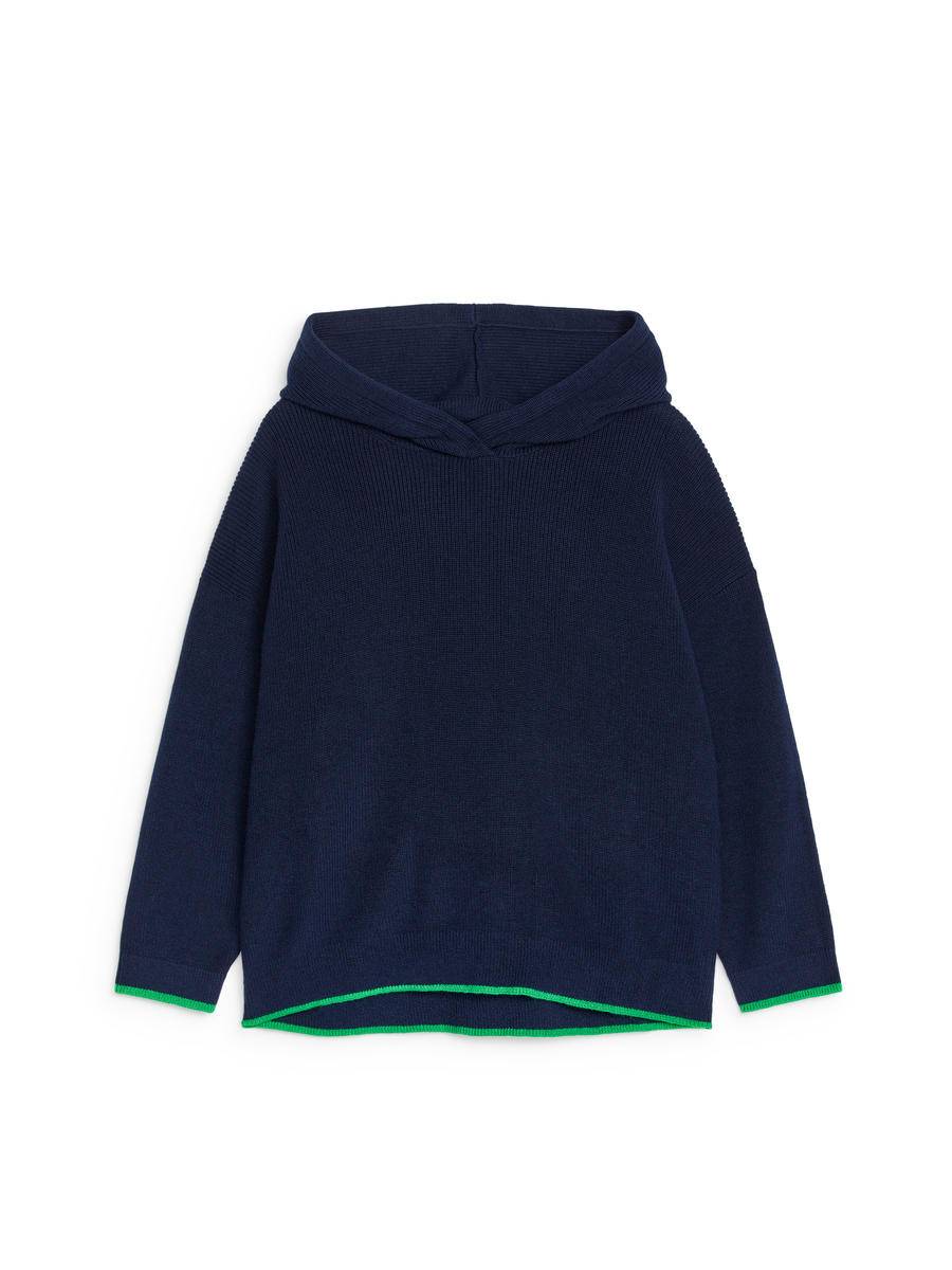 ARKET Contrast-Colour Knit Hoodie -Blue, 98/104