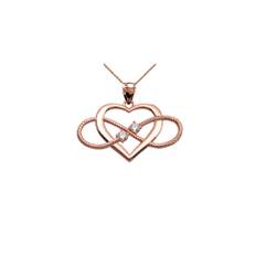 Diamond Embellished Infinity Heart Pendant Necklace in 9ct Rose Gold - rose gold