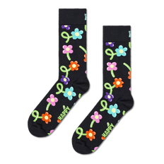 Colorful Floral Socks | Cute Balloon Flower Crew Sock - Black, Pink, Turquoise, Green, Orange, Yellow - 41-46