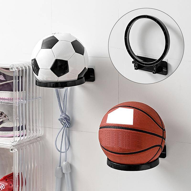 Väggmonterad basketförvaringshylla i plast, multifunktionell fotbollsdisplayhylla, bollhållare, platsbesparande vardagsrumsinredning svart