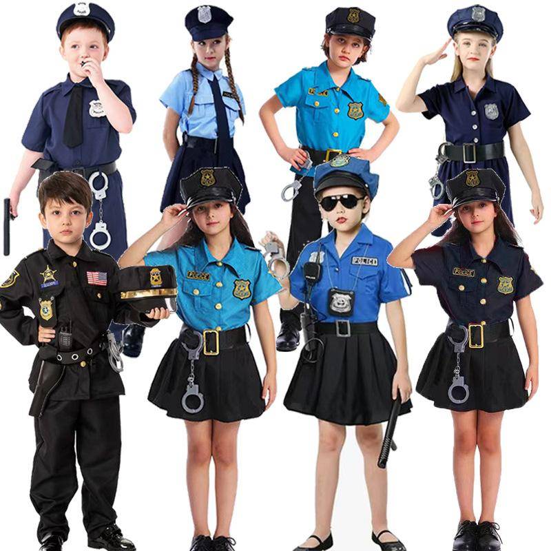 2025NY Polis Cosplay För Pojkar Flickor Halloween Kostymer Polis Kvinna Maskerad Rollek Barn Uppträdande Show 130-140cm