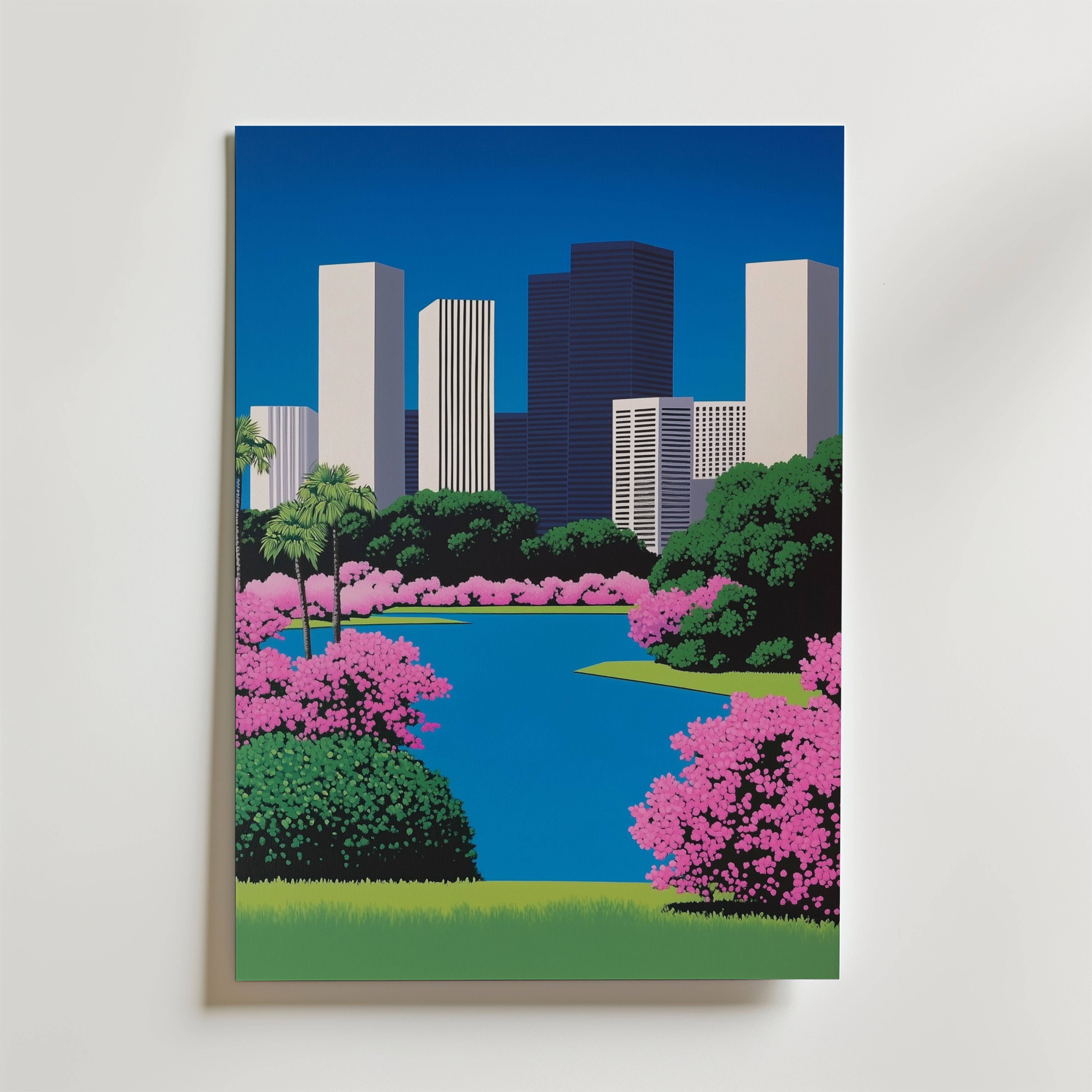 City Park Illustration Hiroshi Poster - Premium Canvas 70x100 cm