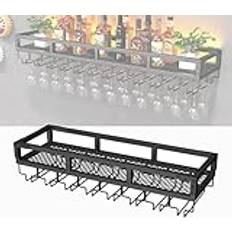 Wine Rack Wall Mounted with Wine Glass Rack, Bar Shelves Wall Mounted with LED Light, Hanging Wine Bottle Holder, Iron Bar Liquor Bottle Display Shelf,D,60cm