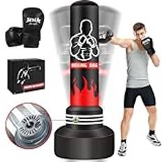 JUOIFIP boxningssäck vuxen 180 cm uppgraderad självuppblåsande tung boxningsväska med boxningshandskar och inbyggd luftpump för träning MMA Muay Thai fitness nybörjare