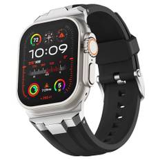 Suitisbest Armband kompatibelt med Apple Watch Ultra 2/Ultra 49 mm, serie 9/8/7 45 mm, serie 44mm/6/SE/5/4 44 mm och serie 3/2/1 42 mm, svart (silvrig metall)