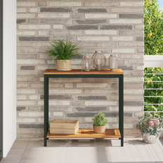 vidaXL Udendørs Bord Naturligt & Sort 35x80x75 cm Solid Træ og Stål