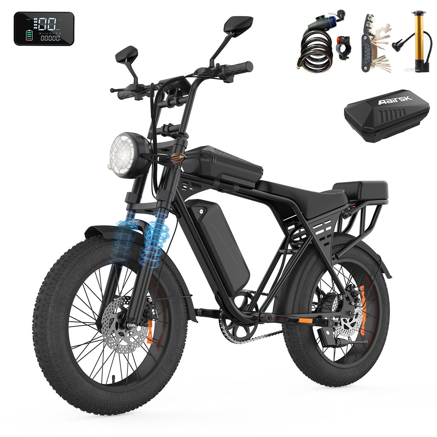 AAIRSK X5 Adult Electric Bike 750W Motor 48V 15Ah Lithium Battery 20 Inch Fat Snow Tires Off-Road E-Bike for All Terrain Riding