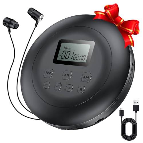 Gueray Bärbar CD-spelare, CD-spelare med HiFi Classic personlig CD Discman Anti-halkskydd, LCD-display