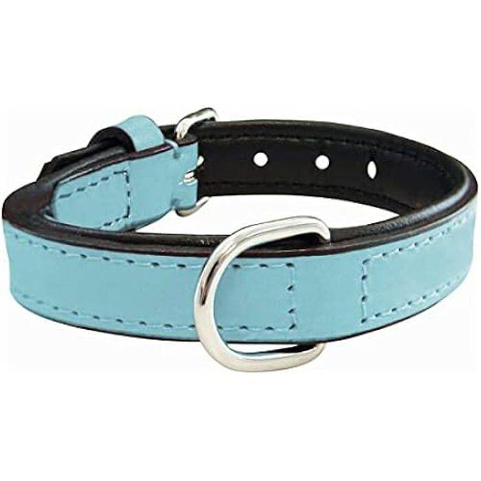 Collier - GLORIA - Rembourrage Col Fourrure - Cuir Bleu - Ajustable - Chien Moyen