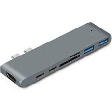 7 i 1 typ c nav dockningsstation dubbel usb typ c till usb 3.0 4k hdmi adapter splitter för apple laptop notebook expansion converter - Grå