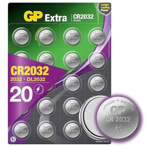 GP CR2032 - Litiumbatteri 20-pack| GP Extra | CR 2032 3V batteri | Lång livslängd, högre effektivitet och daglig användning
