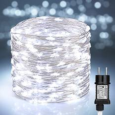 BrizLabs Ljusslinga, utomhustråd, 20 m, 200 LED koppartråd, jul, ljuskedjor, inomhus, strömdriven, vattentät, 8 lägen, utomhus, julbelysning för rum, trädgård, bröllop, fest, vit