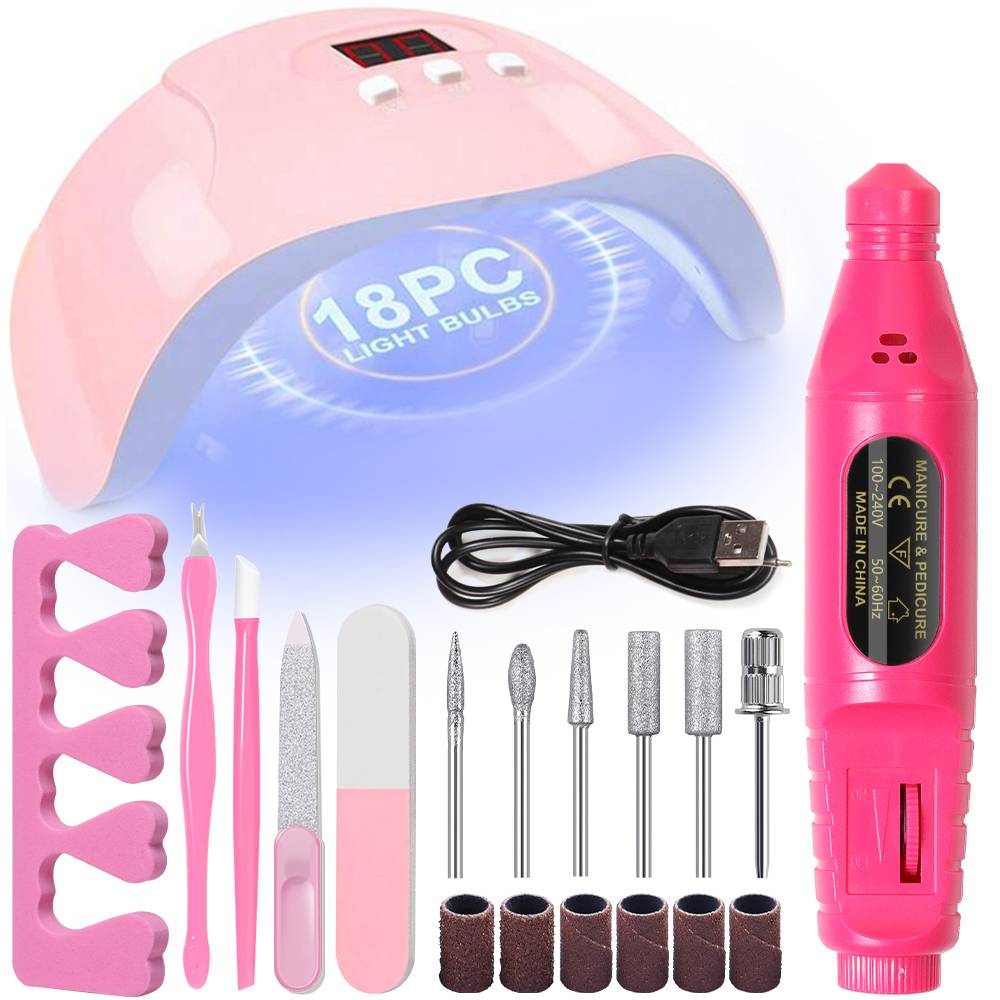 YIKOOLIN 7-in-1 Nail Art Tool Set With LED UV Nail Lamp 20000RPM Lectric Drill Machine Nail Brush Nail Separator Polishing Bloc