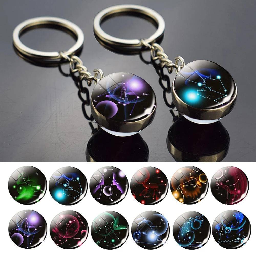 Key Chain Holder Glass Ball Scorpio Pendant Leo 12 Constellation Zodiac Keychain Key Rings Keychain