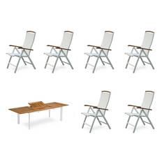 6st stol med bord 96x200/280 cm Vit/teak Nydala