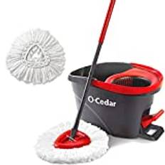 O-Cedar EasyWring SpinMop, röd/grå, snurrmopp med 1 extra påfyllning