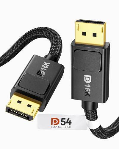 Silkland 54Gbps DisplayPort Kabel 2.1 3M [VESA-Certifierad] DP54, [8K@165Hz, 4K@480Hz 360Hz 240Hz] DP Kabel 16K med Låsning, HDR10 FreeSync G-Sync DSC, DP 2.1 Kabel för PC, Spelmonitor, 5090 7900XTX