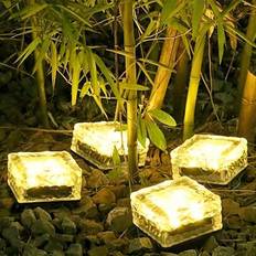 Solar tegelljus används för utomhusvägar - Ice Rock Cube Design, fyrkantiga gårdsbelysning, gräsmatta i villaträdgård, markinbäddade lampor, trappljus (S,M)