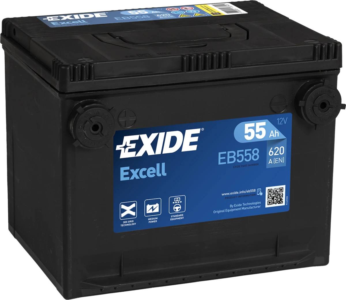 Startbatteri - Exide Excell EB505 - 12V (55ah / 610cca)