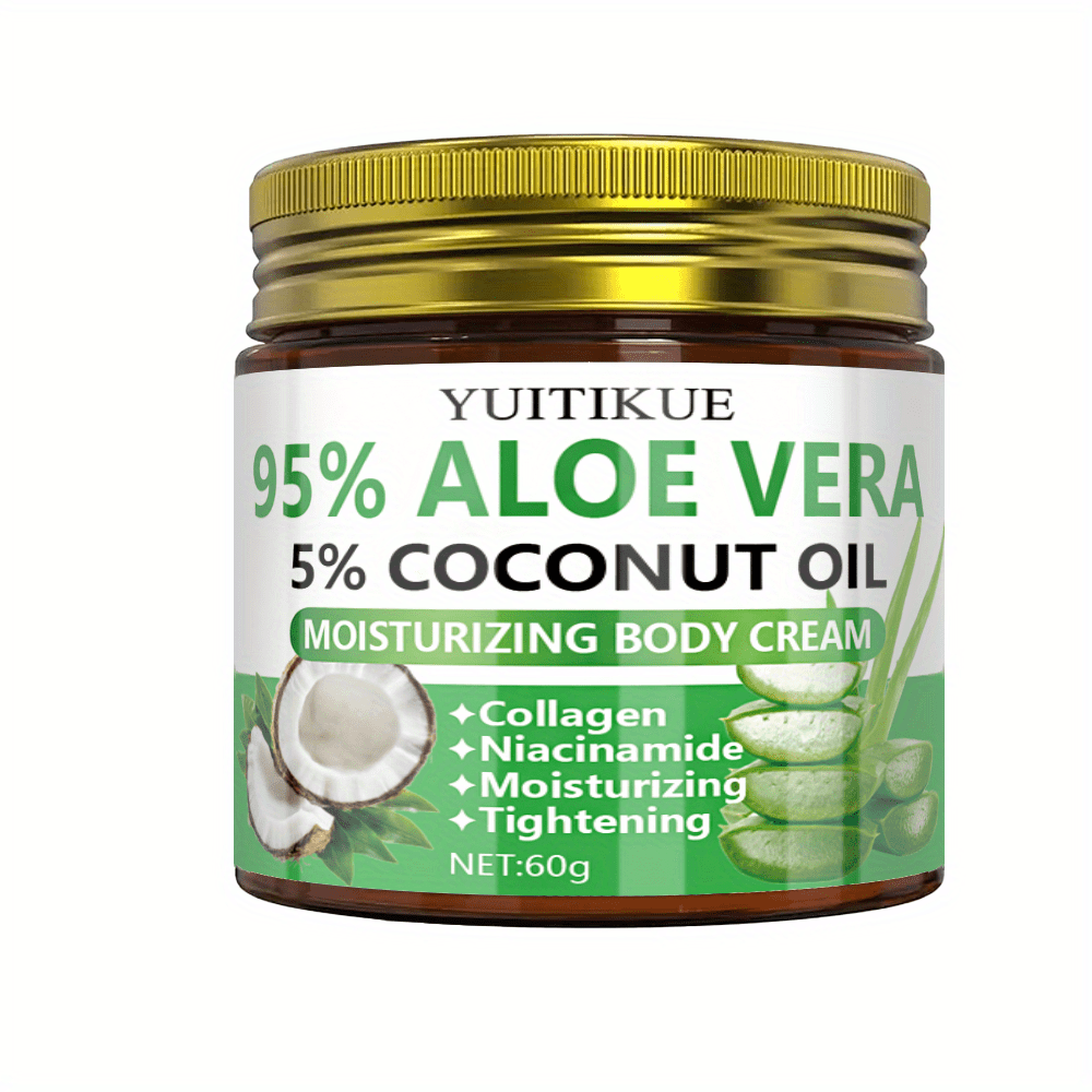 TEMU Aloe Vera Cream - 95% Pure Hydrating Body Cream With 5% Coconut Oil, Collagen, And Niacinamide, Ideal For All Light Beige Skin Types, Perfect For Daily Use And Travel, Unisex Skincare, Easy ,