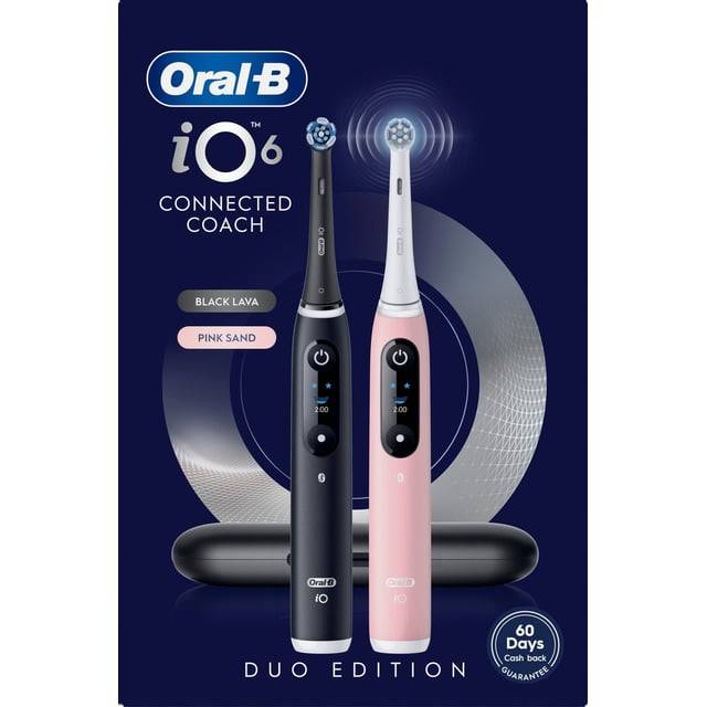 Oral-B iO6 Eltandborstar Duo-pack Svart och Rosa 3 Tandborsthuvuden & Resefodral 2 st
