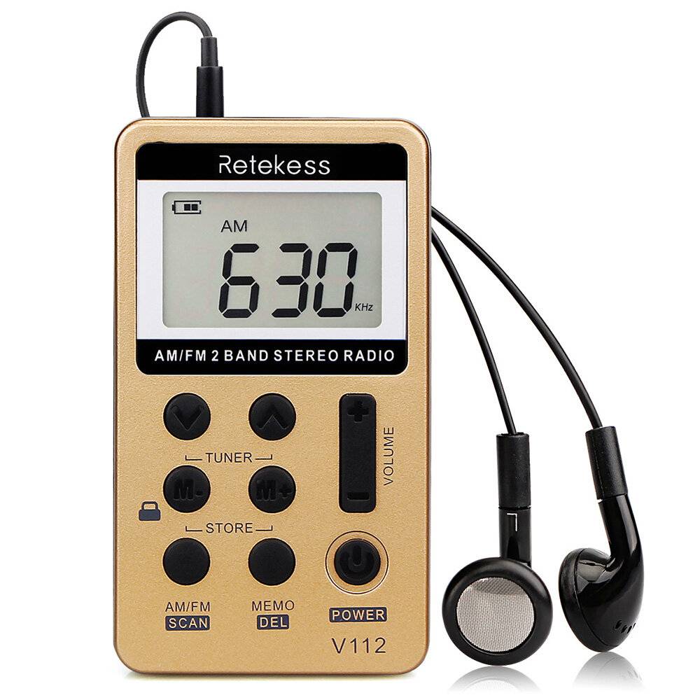 Retekes V-112 FM Radio Bärbar Miniradio FM AM 2 Band Stereo Radio Digital Stämning Handhållen Digital Fickradio
