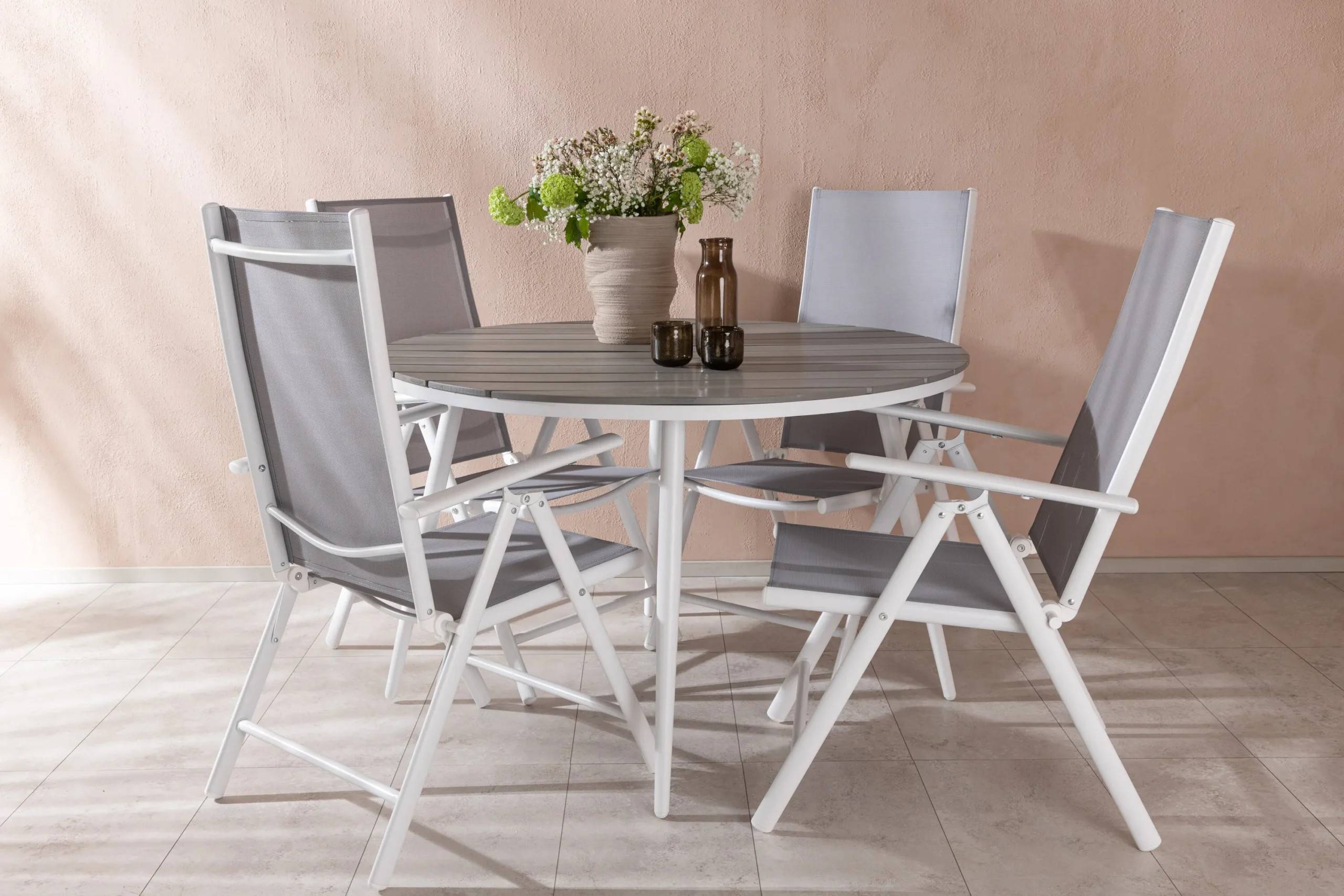 Break & Break - ø120 cm med 4 stolar - Matgrupper utomhus - grå/vit