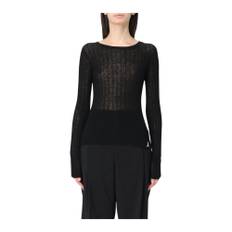 Patrizia Pepe, Strik, Dame, Sort, M, Uld, Sort Blonde V-Hals Top