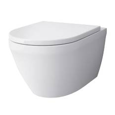 Alpenberger Toilette Spülrandlos | Kloschüssel mit Nano | WC Sitz mit Absenkautomatik | Hänge WC Badezimmer Set | Moderne Gäste WC Toiletten | Tiefspüler Passend Geberit (Almeira 8200 SU)