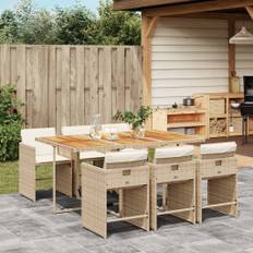 vidaXL spisebordssæt til haven 7 dele med hynder polyrattan beige