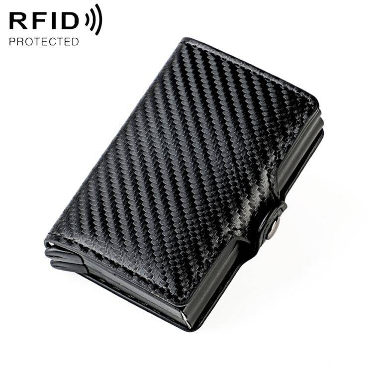 Korthållare med RFID-skydd och pop-up-funktion - Kolfiberstil Svart