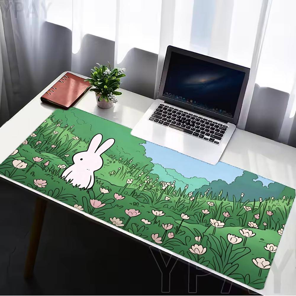 Cartoon Rabbit Mouse Pad White Deskmat Minimalistic Gaming Laptop Large Mousepad Anime Office Carpet Gamer Keyboard Mouse Mats