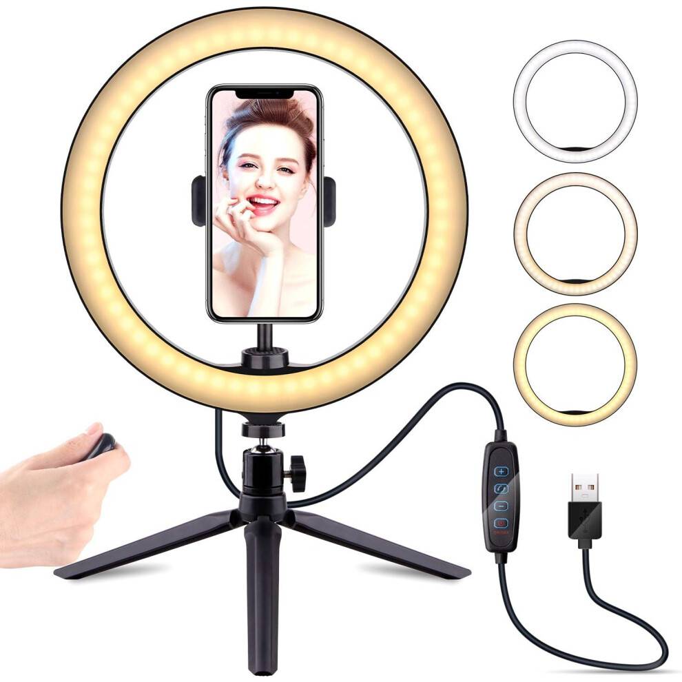RGB Selfie Desktop Ring Light, Dæmpbar LED-ringlys med ultrabredt lysspektrum i flere farver, til brug på skrivebord og i studiet, 10"