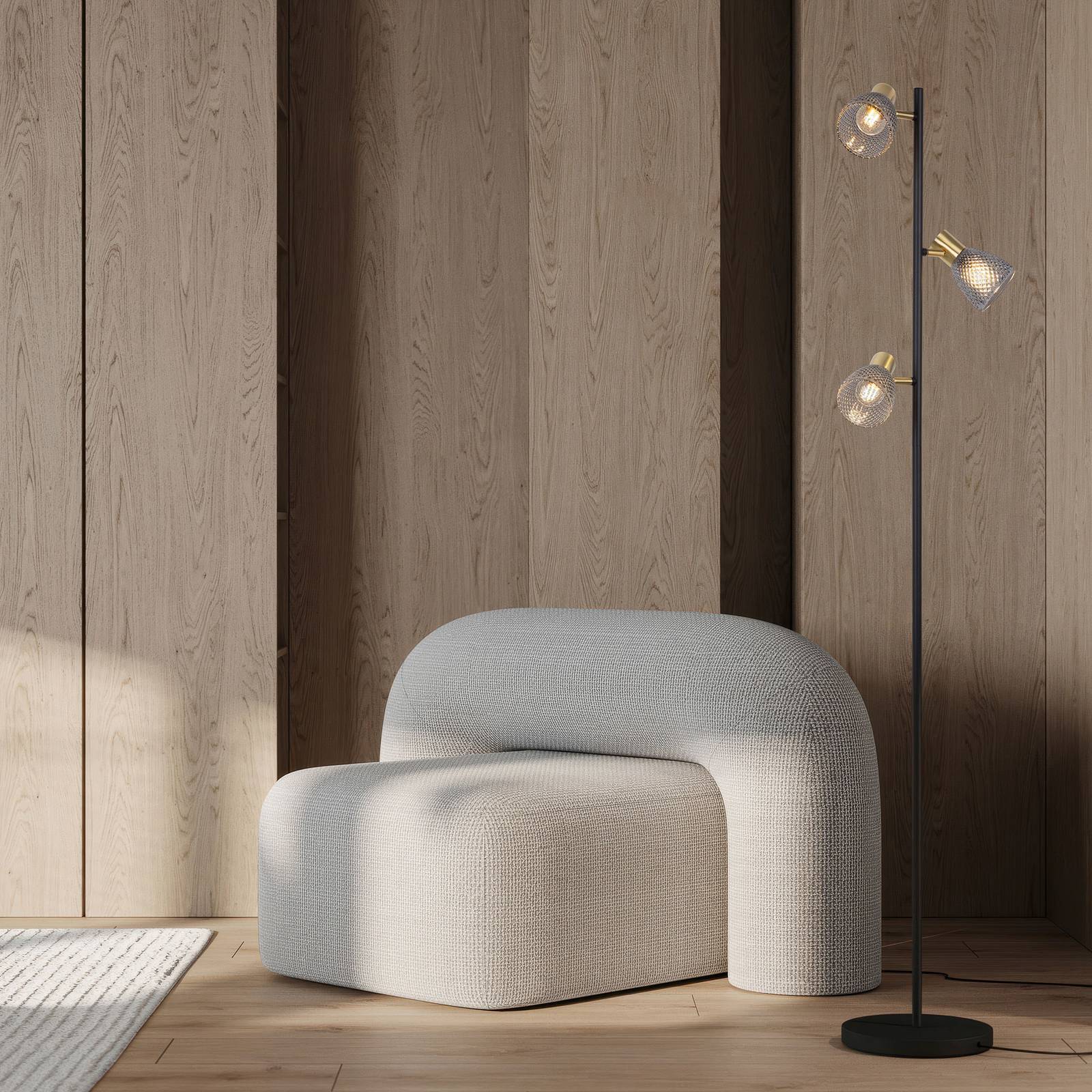 Näve Golvlampa Lindita, Aluminium / grå / zink, Vardagsrum / matsal, Glas, Golvlampa