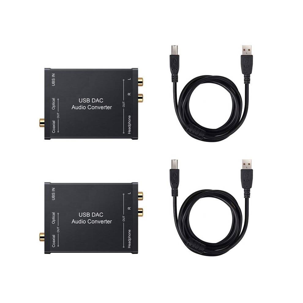 2X USB to SPDIF Coaxial RCA and 3.5mm Headphone Jack Converter USB DAC Optical Audio Adapter USB DAC PCM for Windows
