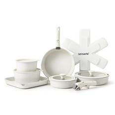 SENSARTE 17-delar Non-stick Krukor och Pannor Set med Avtagbart Handtag, Stekpanna, Kastrull, Bakplåt med Avtagningsbar Handtag, Induktionskompatibel, Diskmaskin- & Ugnssäker, PFOA-fri (Vit)
