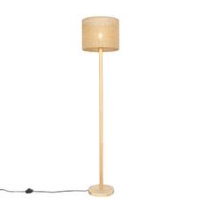 Smart gulvlampe i træ med naturlig linnedskærm 32 cm inkl. Wifi A60 - Mels
