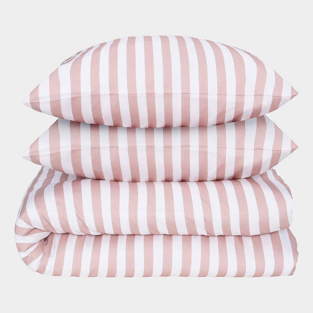 Bambus sengetøj hvid/gammel rosa stribet bred 200Ã220