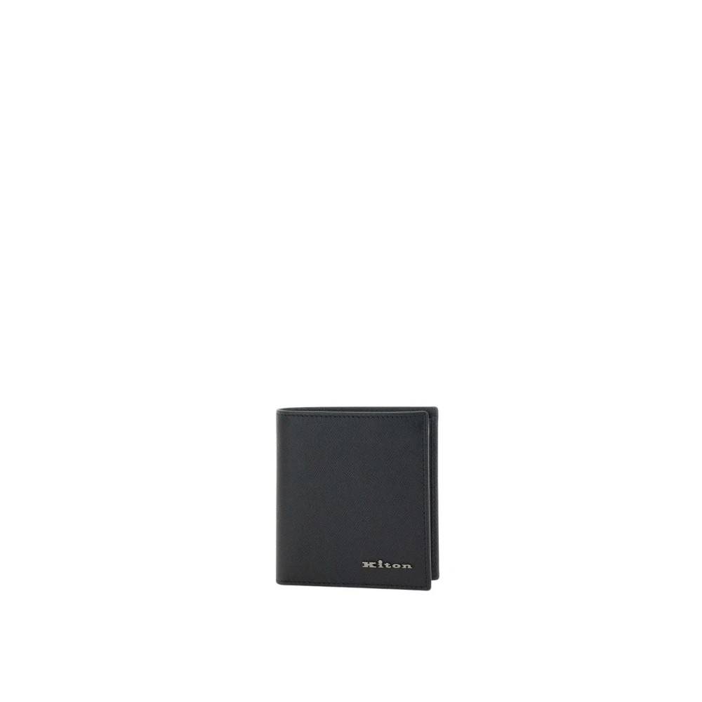Kiton Sort Læder Bifold Pung - - Accessories - Herre - Sort - ONE SIZE - Læder - Sort Læder Bifold Pung