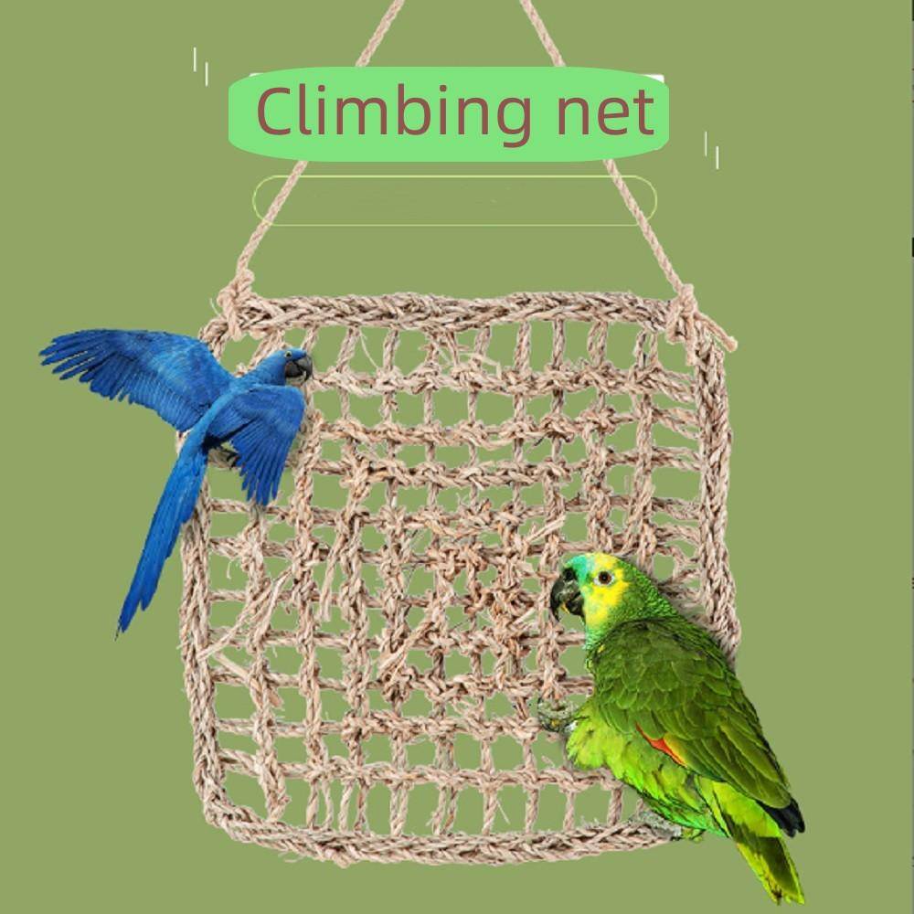 Parrot Climbing Net Swing Toy Ladder Nibbling Toy Grass Woven Net Hanging Hammock