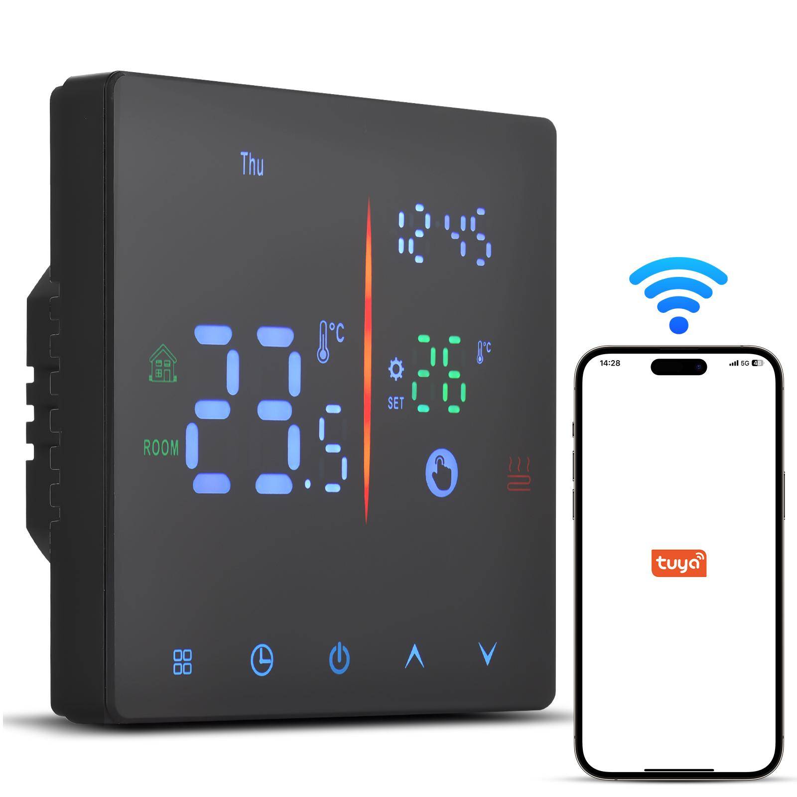 Smart termostat för hemmet WiFi Veckoprogrammerbar digital termostat Manuell/automatiskt läge Tuya WiFi Water Heating svart