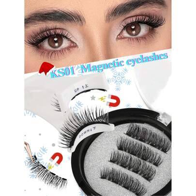 Femgxiu 1 set med 4 magnetiska ögonfransar - Naturliga och lätta återanvändbara lösögonfransar, stark magnetisk adsorption, 3D-böjda och fluffiga rävö - Svart